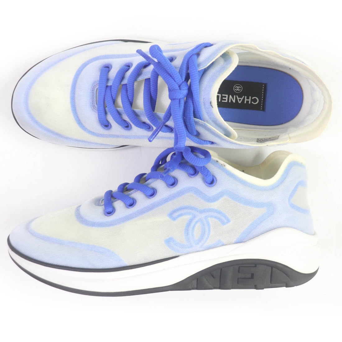 CHANEL Low cut sneakers G34763 mesh White blue 41