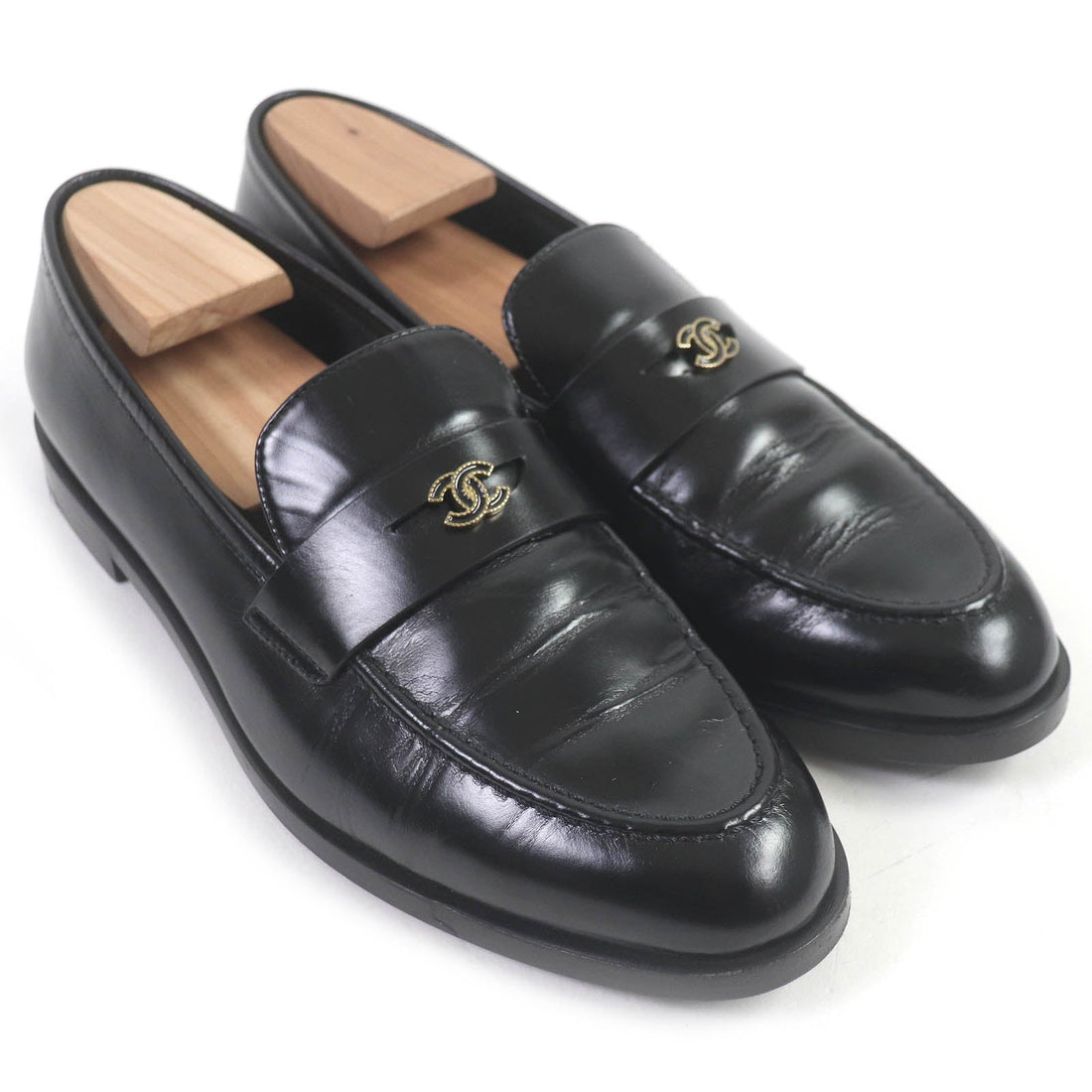 CHANEL loafers G45504 leather black 40