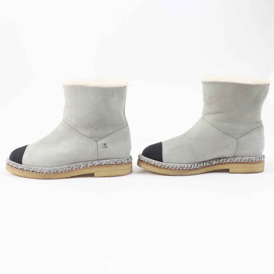 CHANEL boots G34113 Mouton Light gray black 36