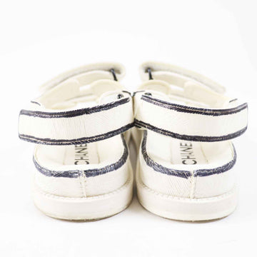 CHANEL Sandals G35927 leather Ivory black COCO Mark Comfort Velcro 35