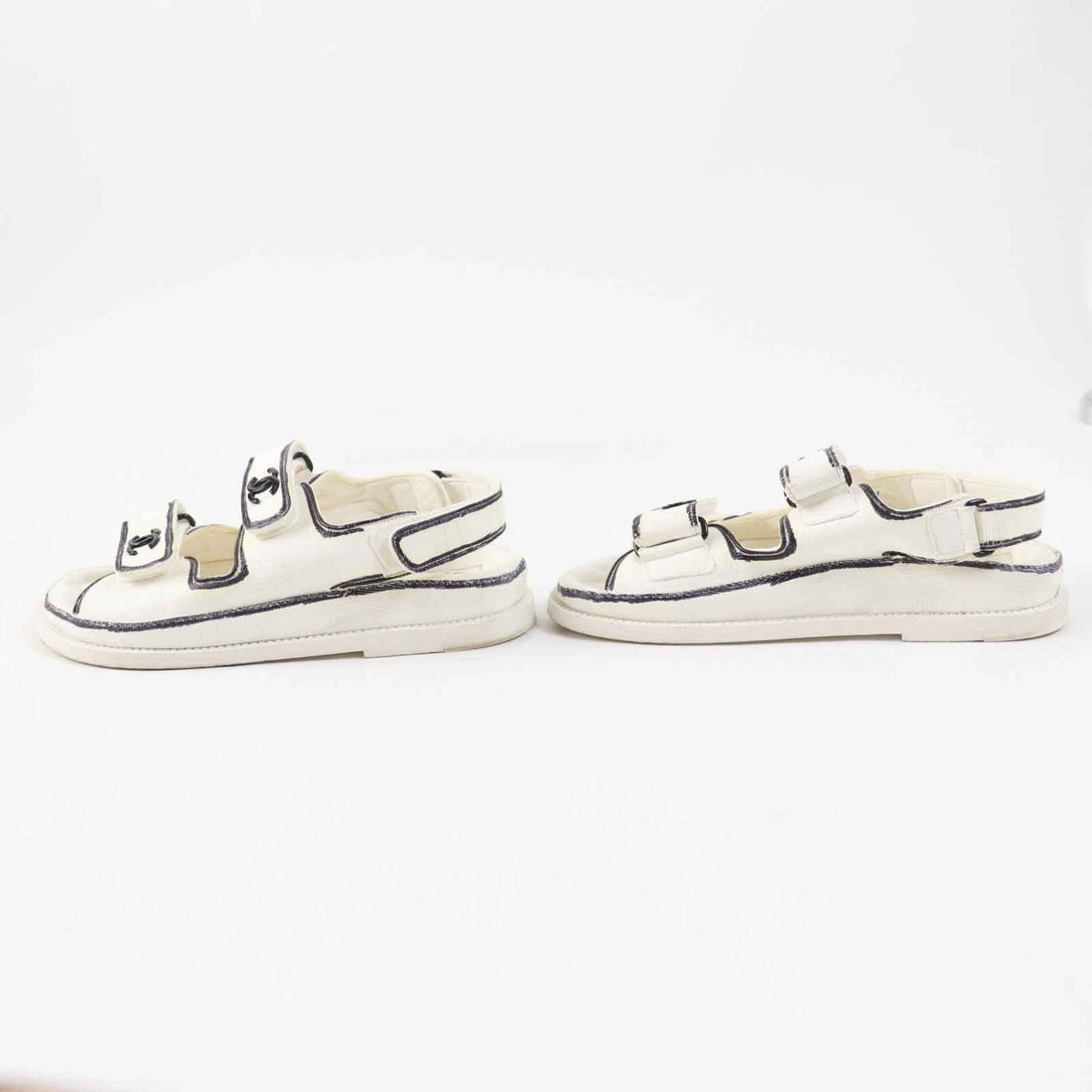 CHANEL Sandals G35927 leather Ivory black COCO Mark Comfort Velcro 35