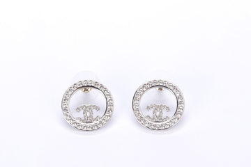 Chanel Earrings Metal & Diamantes Silver & Crystal, with Box
