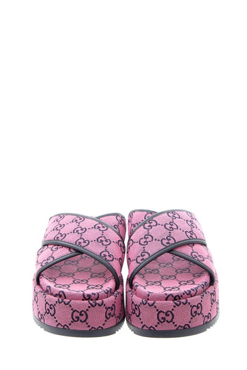 Gucci Pink Canvas GG Cross Strap Sandals SZ 37
