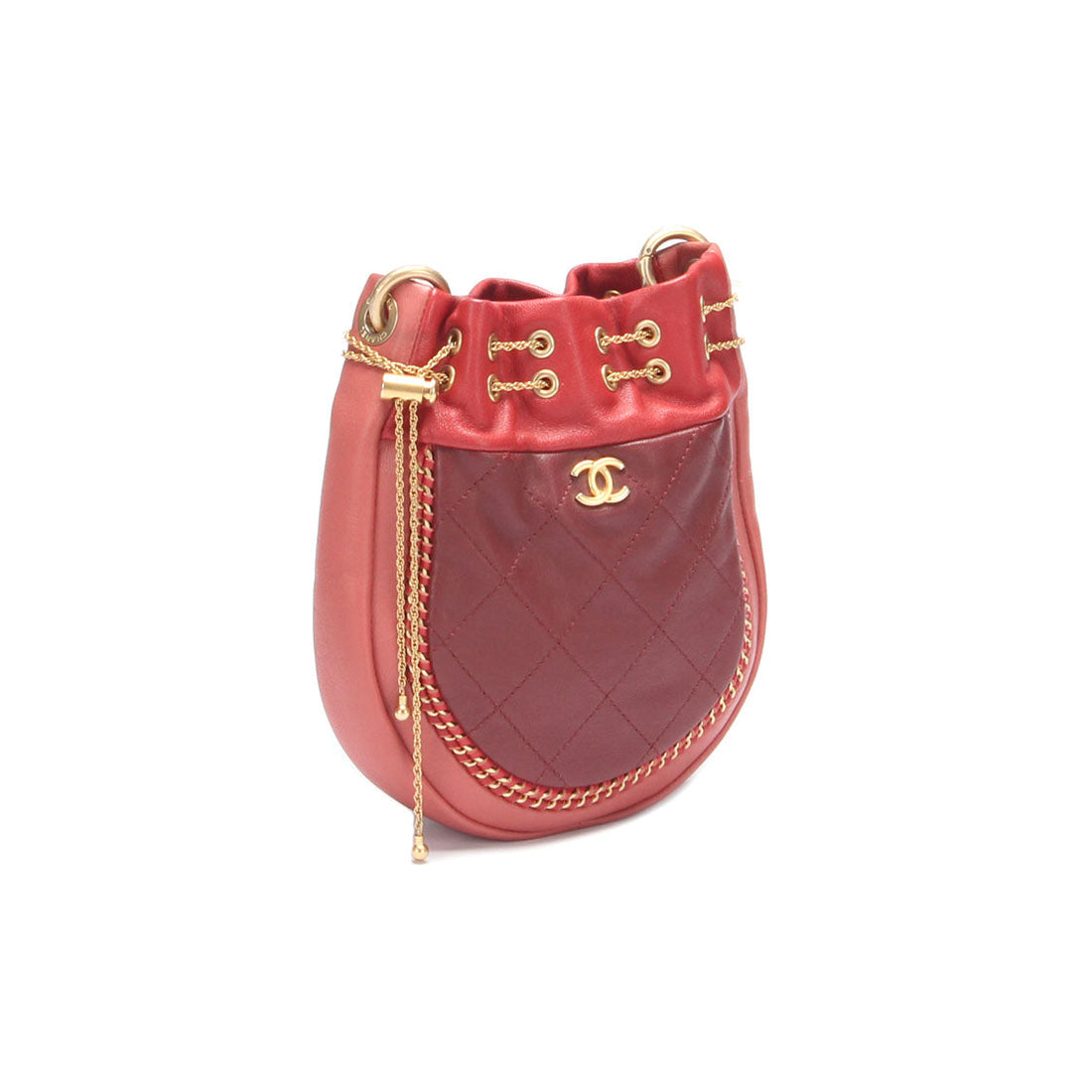 Chanel CC Quilted Drawstring Bucket Bag Leather Crossbody Bag in Good condition
