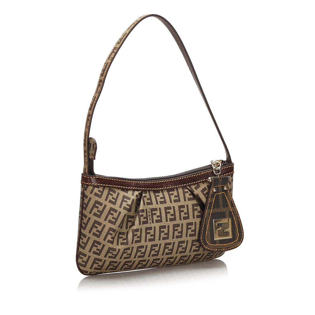 Fendi Brown Beige Coated Canvas Fabric Zucchino Baguette Italy