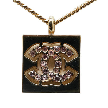 Chanel CC Plate Rhinestone Pendant Necklace Metal Necklace in Good condition