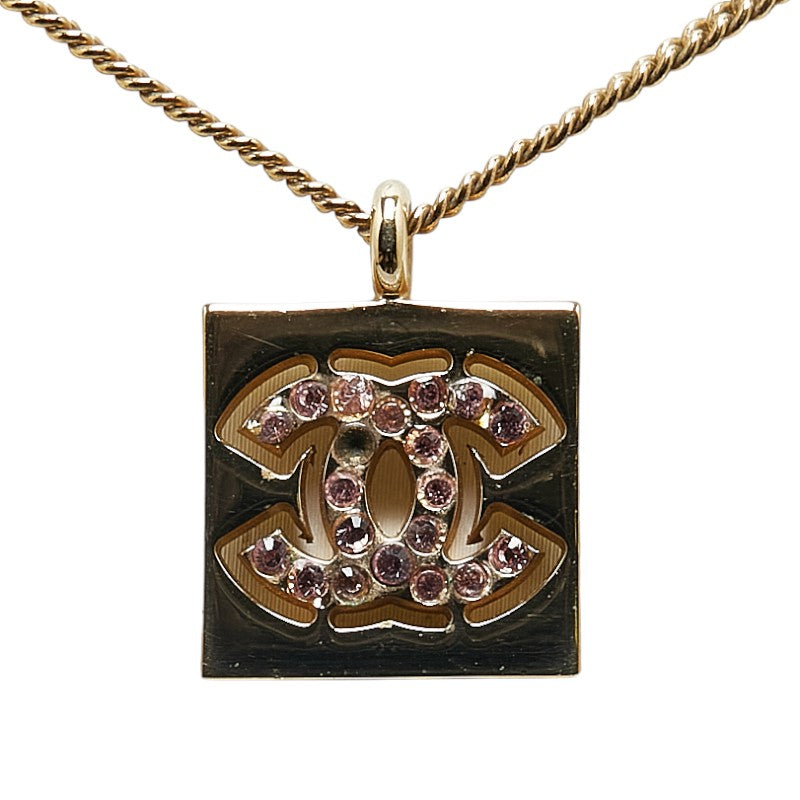 Chanel CC Plate Rhinestone Pendant Necklace Metal Necklace in Good condition