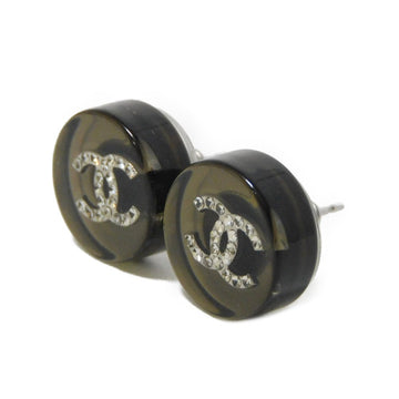 CHANEL Pierce Resin Clear black CC mark Round crystal COCO Mark