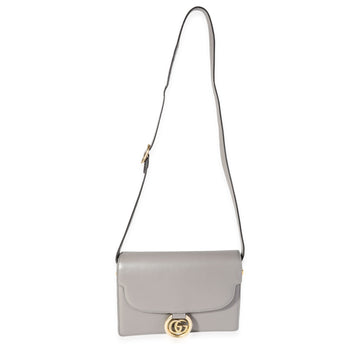 GUCCI Gray Leather GG Ring Shoulder Bag
