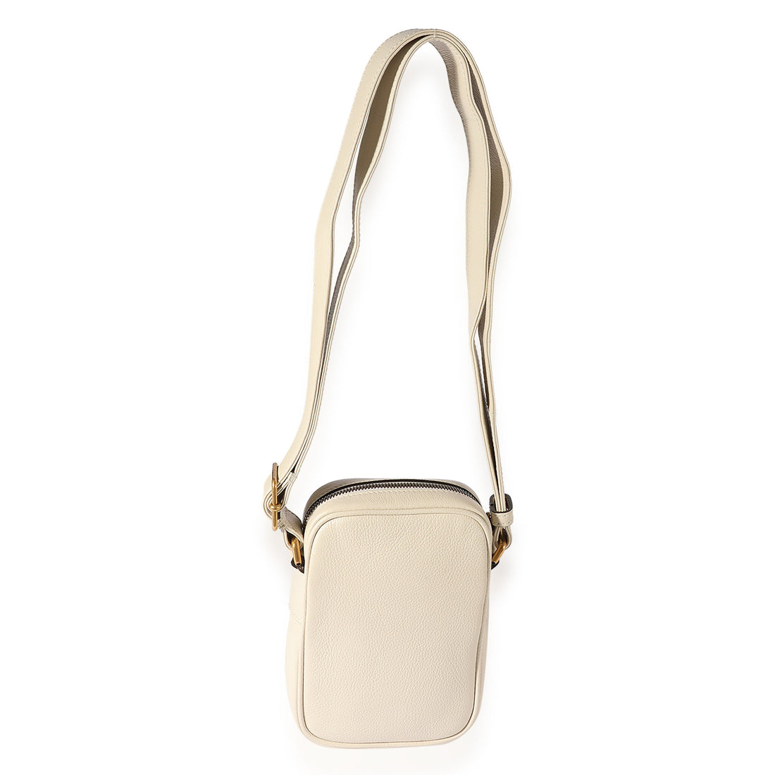 GUCCI White Grained Leather Logo Print Camera Crossbody Bag