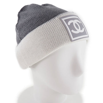 CHANEL Knit cap Wool, Silk, Cashmere White Sports line COCO Mark Women Used