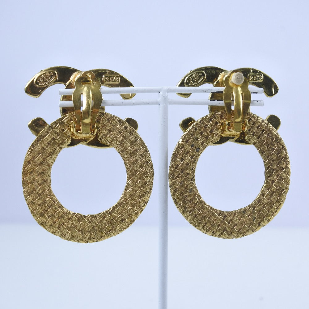 CHANEL Earring Plated Gold gold mesh COCO Mark Women Used