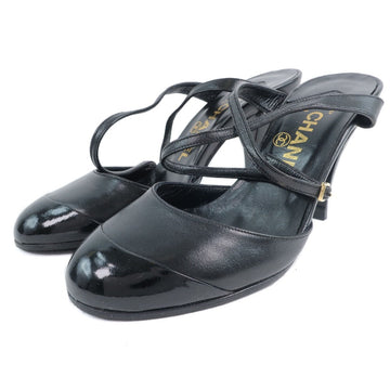 CHANEL Sandals Calfskin, patent leather black Women 35 1/2 Used
