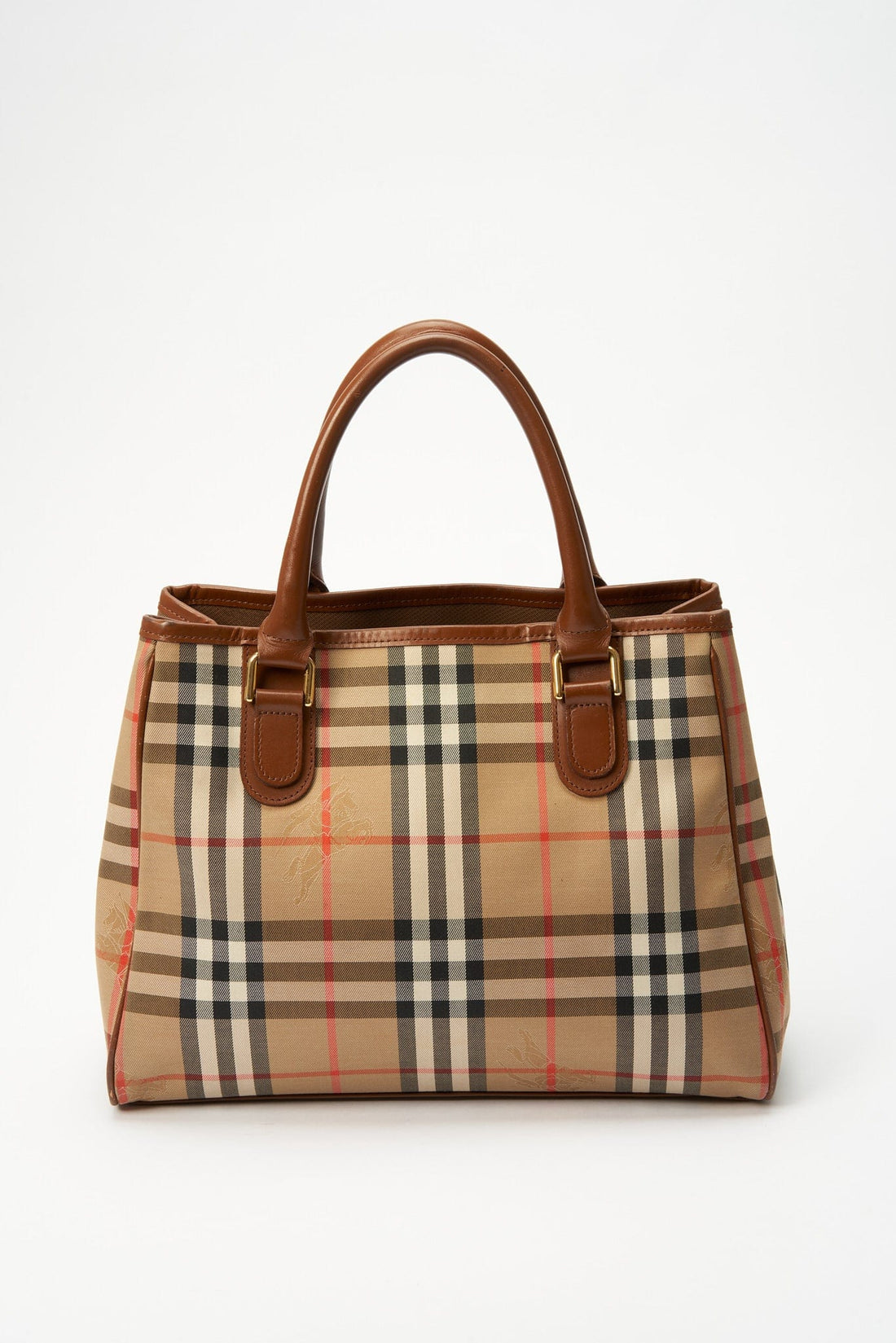 Vintage Burberry Tote Bag With Tan Leather Trim