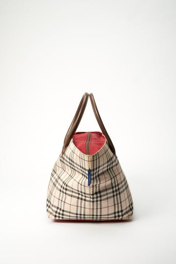 Vintage Burberry Blue Label Tote Bag with Brown Leather Trim
