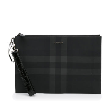 Burberry Zip Clutch Large Black Charcoal Check