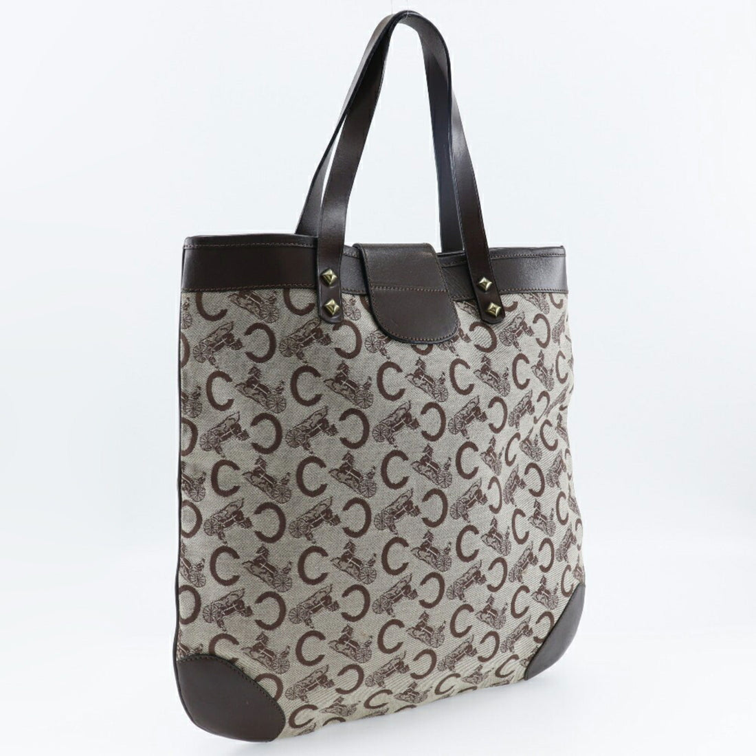 Celine C Macadam Tote Bag Canvas Made in France Brown Shoulder Handbag A4 Open Ladies