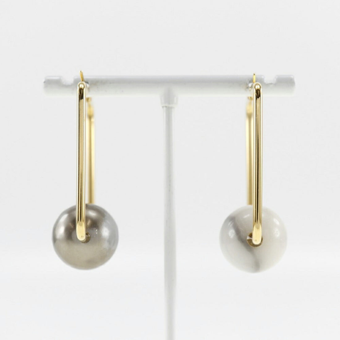 Celine square hoop earrings gold plated x fake pearl made in Italy ladies