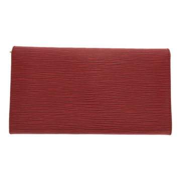 LOUIS VUITTON Pochette Porto Mone Credit M63577 Epi Leather Red Gold Metal Fittings Bifold Long Wallet Women's