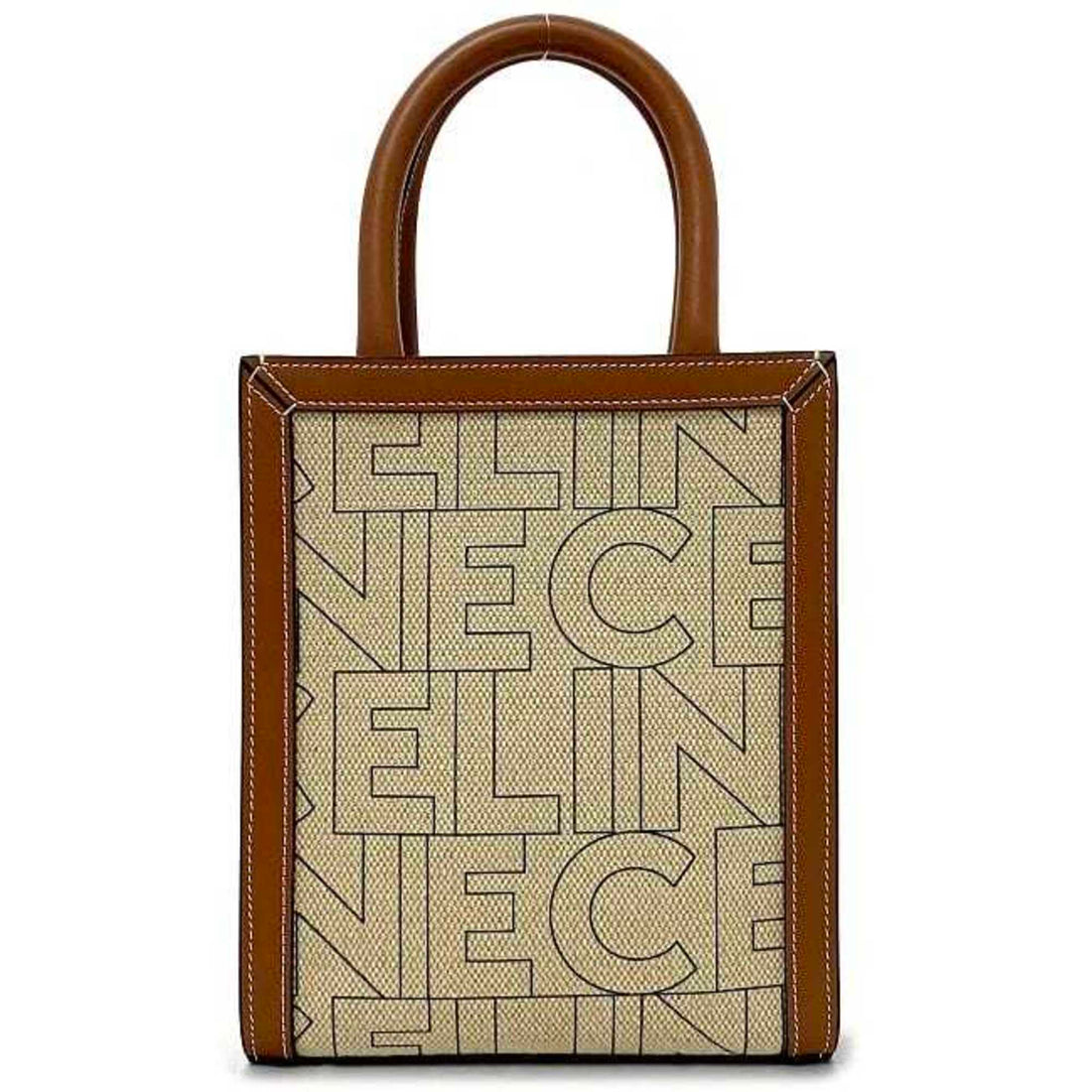 Celine Vertical Cover Beige Brown 193302EUK.02NT Canvas Leather  Handbag