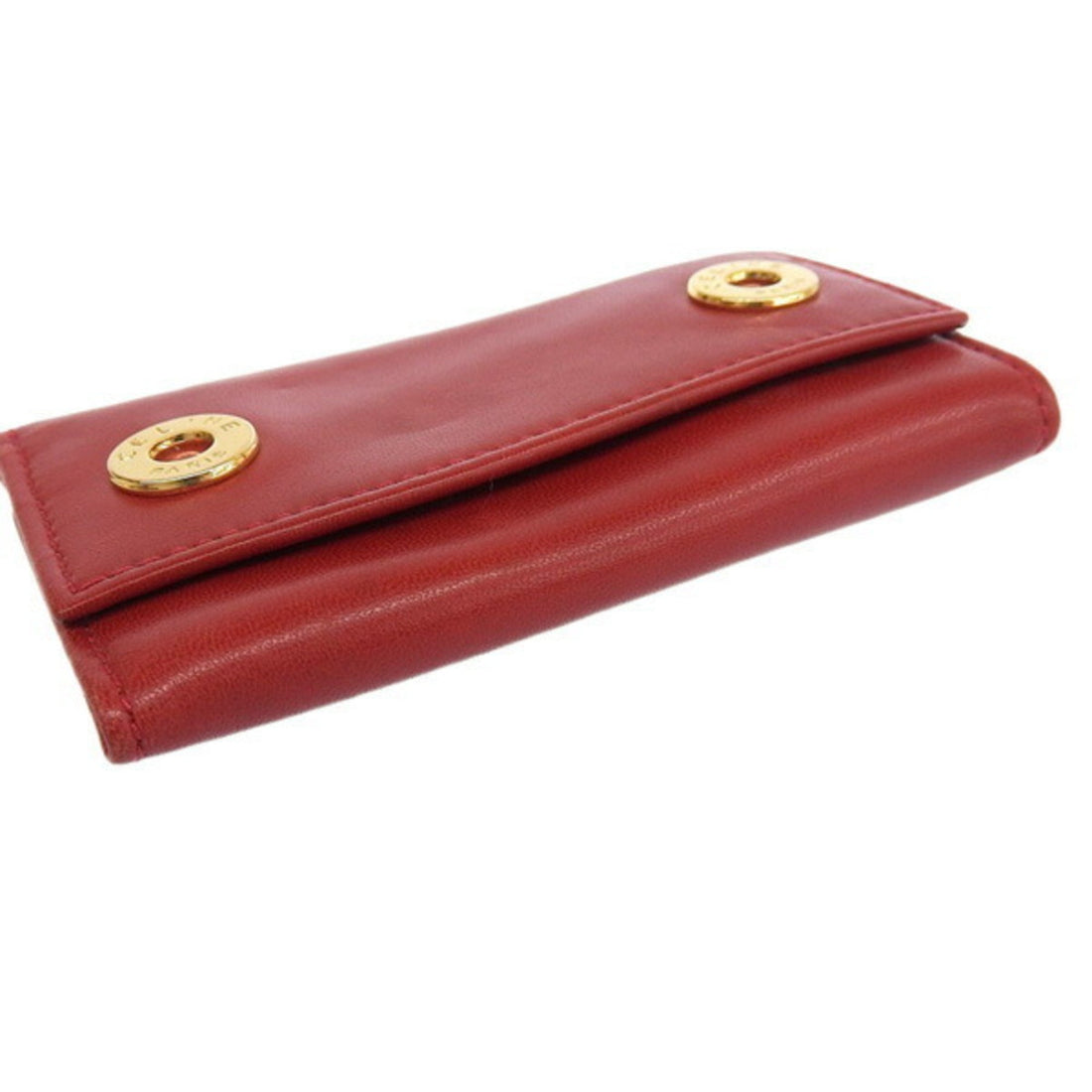 Celine Leather W Circle 6 Row Key Case Red Women's