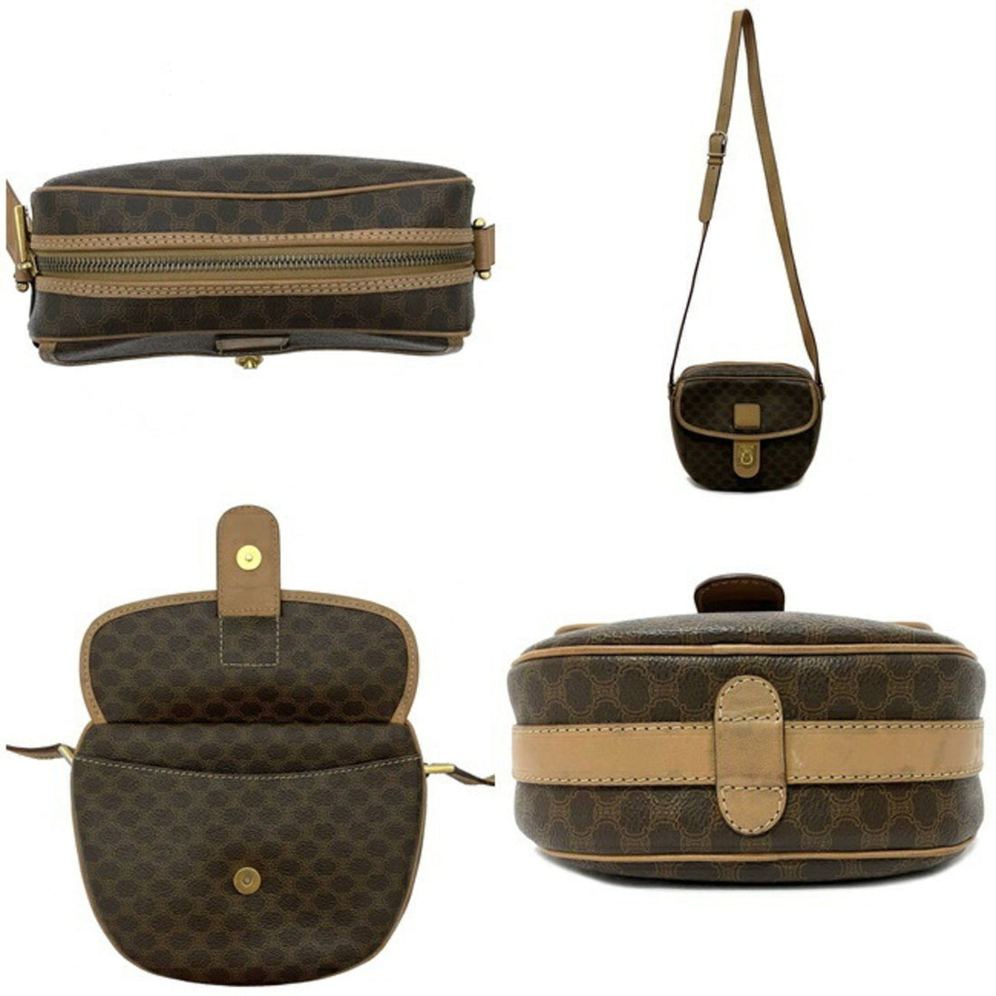 Celine Shoulder Bag Brown Beige Macadam M14 Pochette PVC Leather Celine Women's