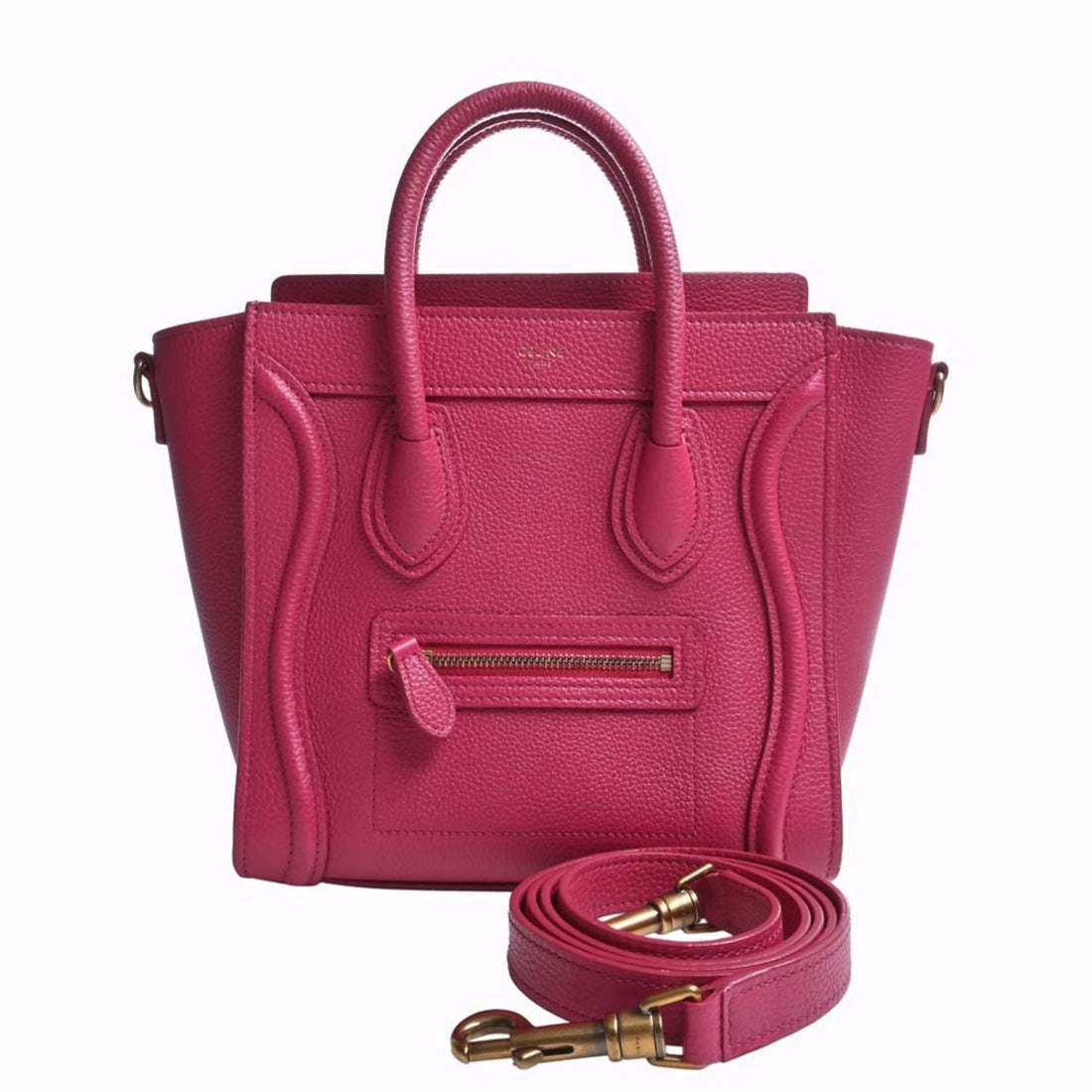 Celine Leather Luggage Nano Shopper Handbag Pink Ladies