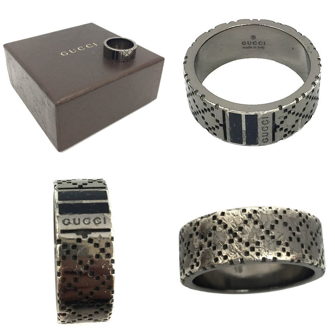 Gucci Diamante ring notation size 19 smoked silver AG925