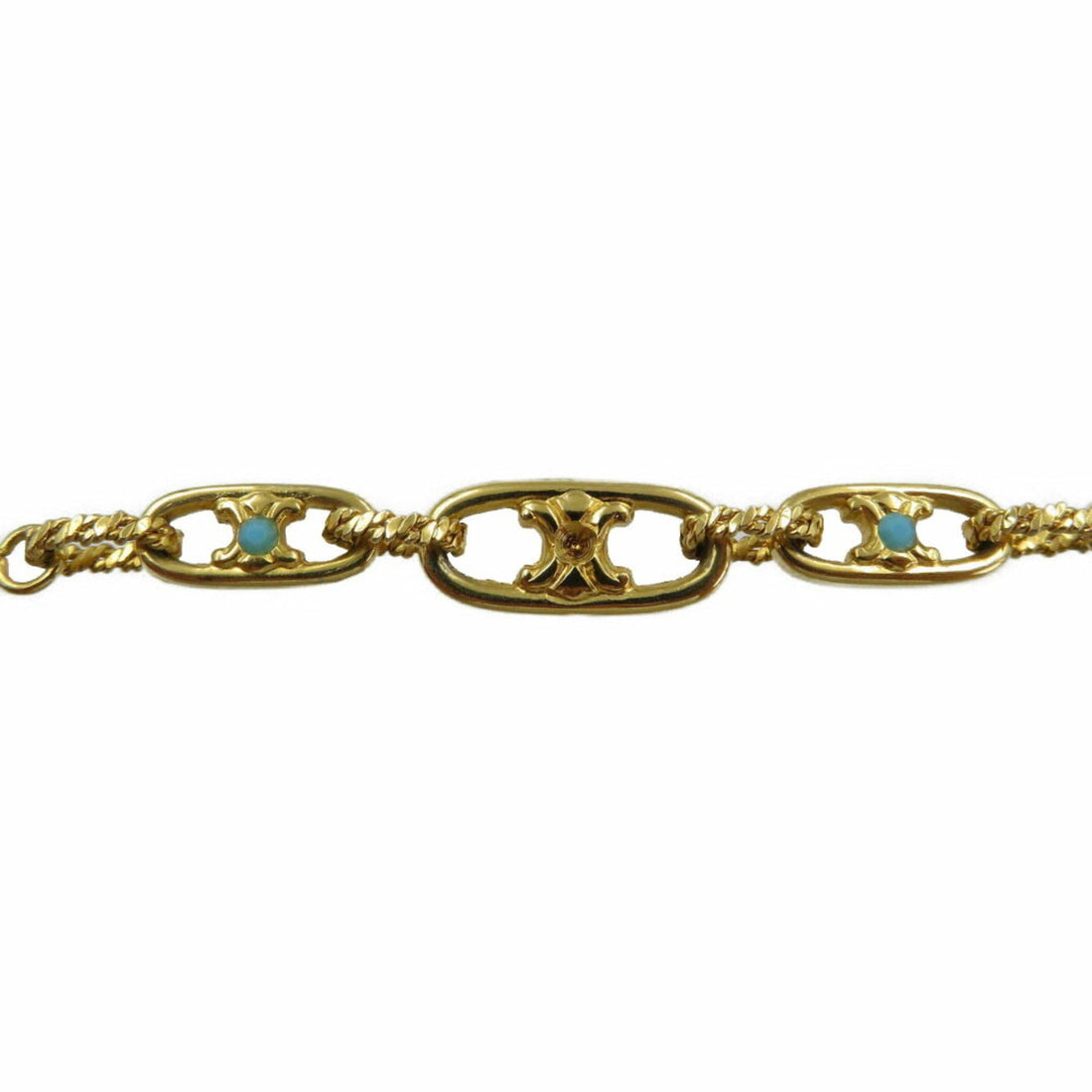 Celine Macadam Metal Color Stone Gold Turquoise Necklace 0041Celine