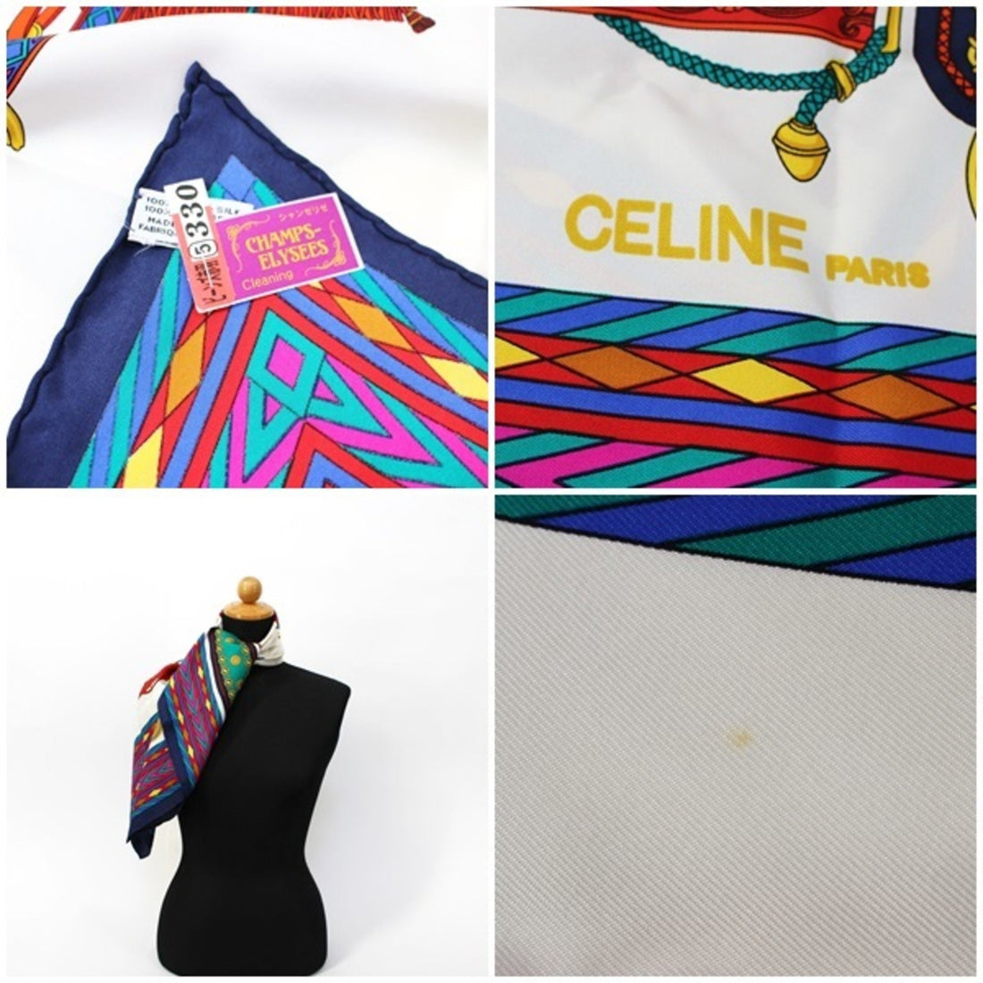 Celine Silk Scarf Muffler White x Navy  | Ladies