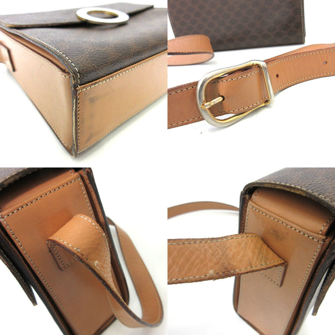 Celine Shoulder Bag Brown Pochette Macadam Circle Square Ladies PVC x Leather