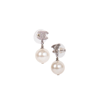 Chanel Faux Pearl and Crystal CC Drop Earrings