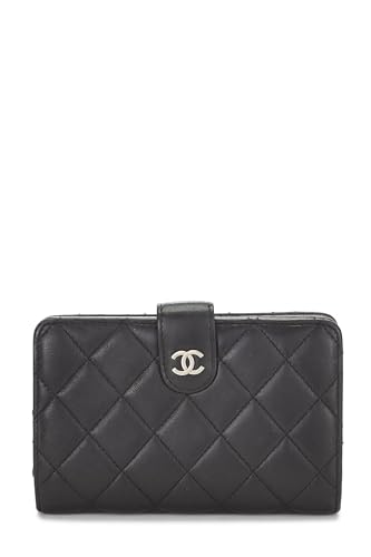 Chanel,  Black Quilted Lambskin Compact Wallet, Black