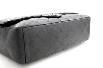 CHANEL Caviar Grained Calfskin Flap Chain Shoulder Bag Black 13" i90