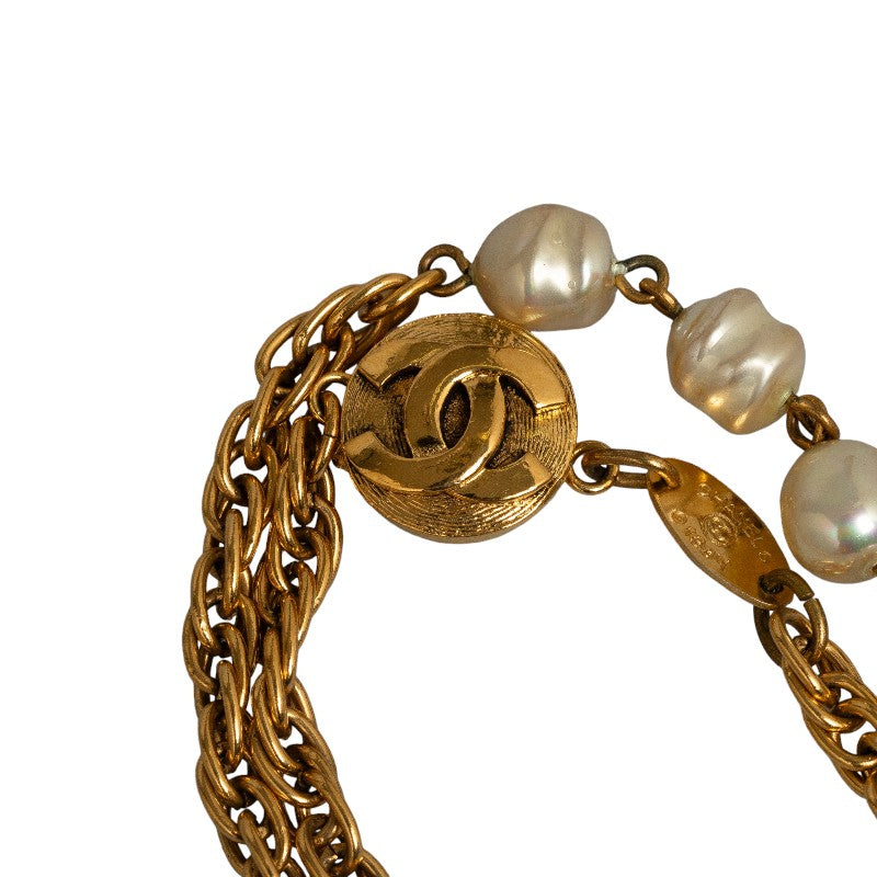 Chanel Faux Pearl Double Strand Necklace Metal Necklace in Good condition