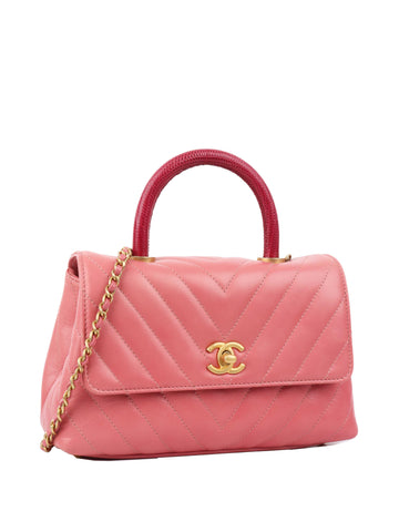 Chanel Small Pink Chevron Coco Handle Bag.