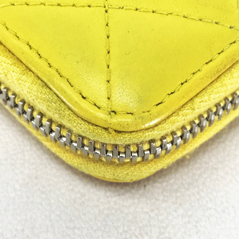 CHANEL Long Wallet Purse lambskin yellow Matrasse CC COCO Mark Women Used