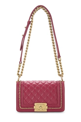 Chanel,  Pink Quilted Lambskin Chain Around Boy Bag Small, Pink