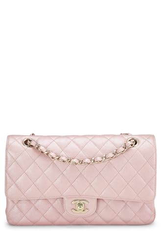 Chanel,  Iridescent Pink Quilted Caviar Classic Double Flap Medium, Pink