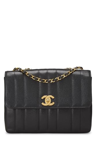 Chanel,  Black Vertical Caviar Half Flap Medium, Black