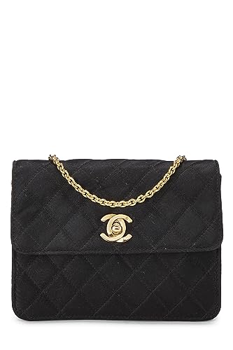Chanel,  Black Quilted Satin Half Flap Micro, Black