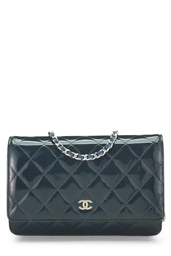Chanel,  Blue Quilted Patent Leather Wallet on Chain (WOC), Blue
