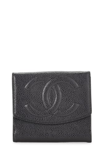 Chanel,  Black Caviar Timeless 'CC' Compact Wallet, Black