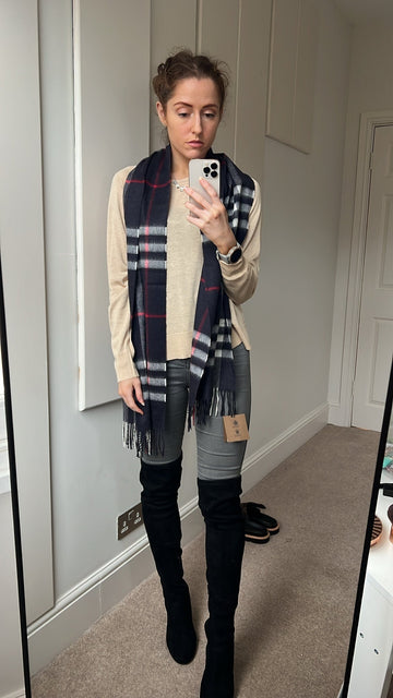 Burberry Classic Check Shale Grey Cashmere Scarf (RRP £420)