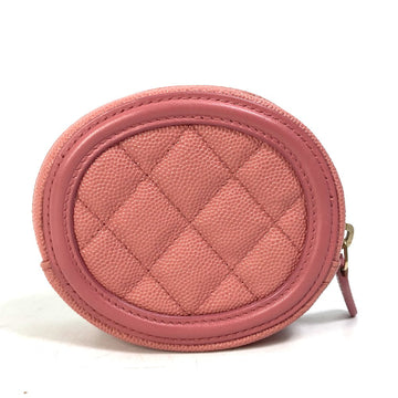 CHANEL Coin case Caviar skin pink Wallet Coin Pocket Round filigree Women Used