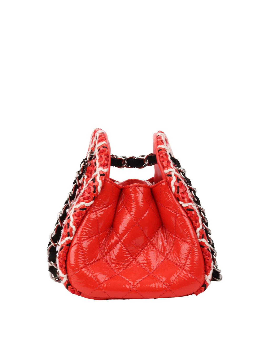 Chanel Limited Edition Red Patent & Tweed Double Chain Tote