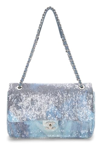 Chanel,  Blue Sequin Waterfall Flap Bag Maxi, Blue