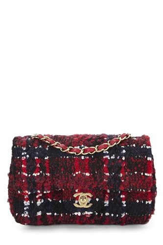 Chanel,  Red Quilted Tweed Rectangular Flap Mini, Red