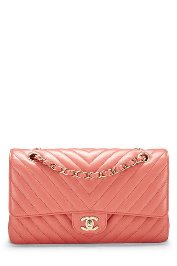 CHANEL,  Pink Chevron Lambskin Classic Double Flap Medium, Pink