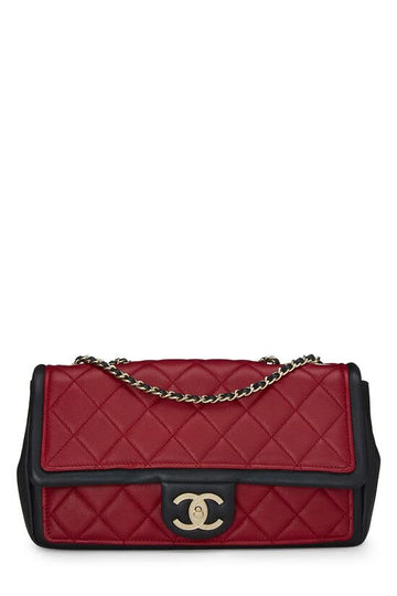 CHANEL,  Red & Black Quilted Lambskin Graphic Flap Medium, Red